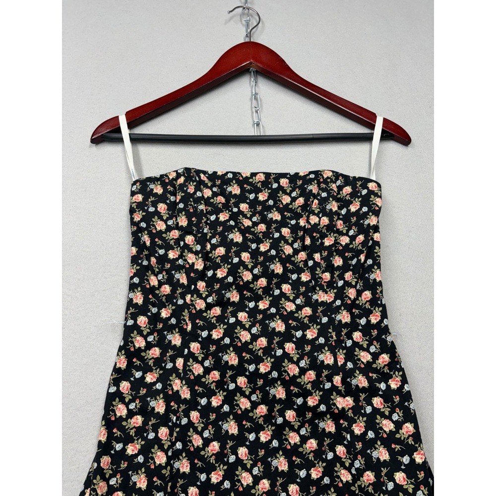 Shoshanna Strapless Dress Womens 2 Black Floral Rose Vintage 90s Mini Fit Flare - Picture 3 of 13
